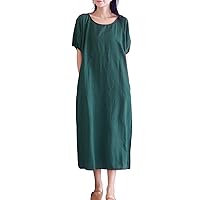 Women's Casual Loose Soft Summer Long Cotton Linen Midi Dresses