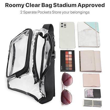 Clear Fanny Pack Stadium Approved - F-color See Through Fanny Pack for Women Men with Adjustable Belt, Fashion Transparent Waist Bag for Sport Game, Concert, Festival, Travel, Black