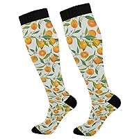 Compression Socks For Women Travel Compression Socks For Men for Teens Floral Pattern Orange Fruits