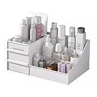 White Makeup Organizer With Drawers – Countertop Organizer for Cosmetics – Vanity Storage for Skincare, Lashes, Brushes, Nail Polish, Lotions, Lipstick, Makeup
