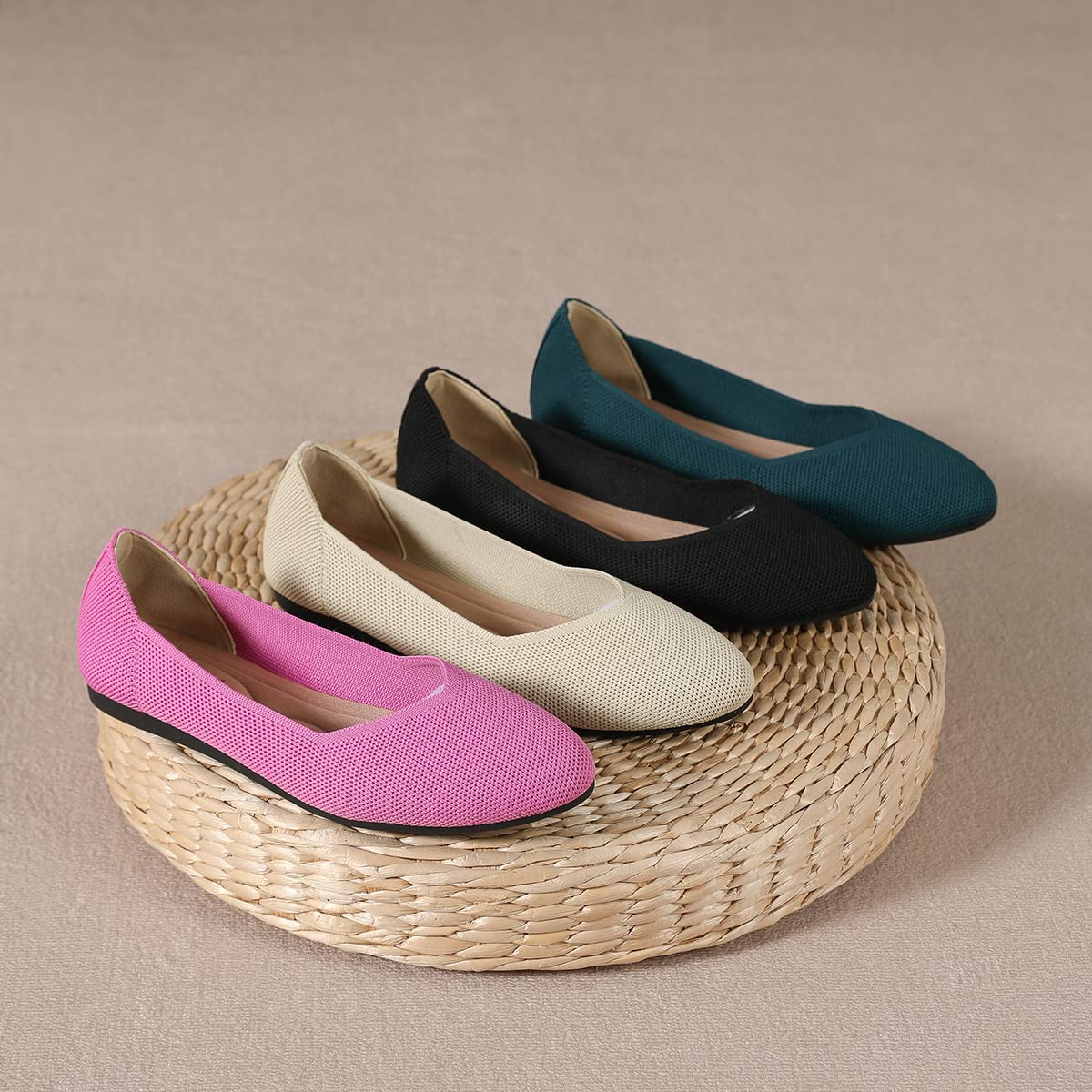 Semwiss Round Toe Flats for Women Dressy Comfortable, Knit Ballet Flat Shoes Casual Shoes Walking Flats Office Shoes.