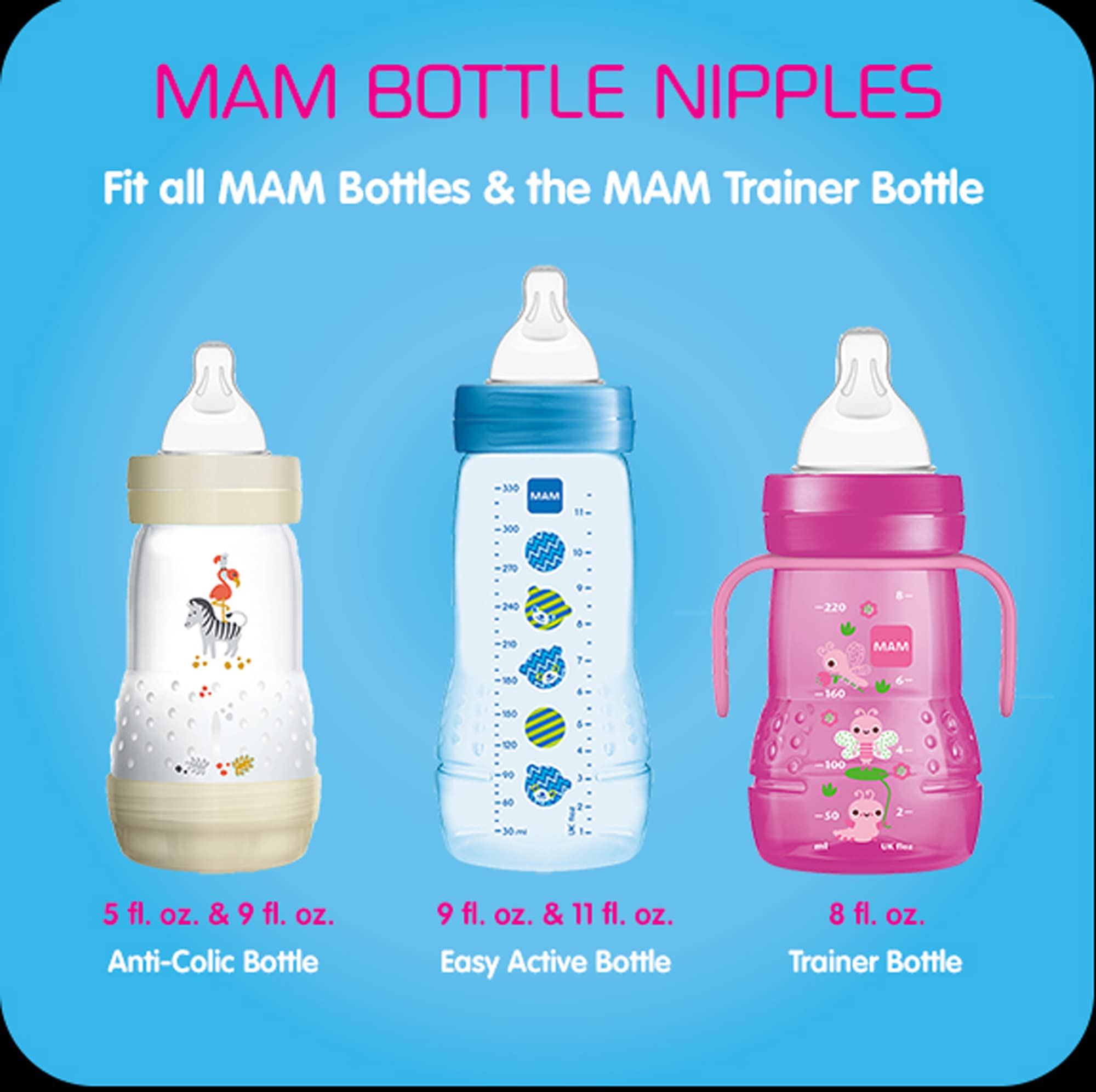MAM Bottle Nipples Medium Flow Nipple Level 2, for 2+ Months, SkinSoft Silicone Nipples for Baby Bottles, Fits All MAM Bottles, 4 Pack