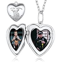 Custom4U Personalized Locket Necklace for Women Heart Silver Locket Necklace That Holds Picture Keep Memorial Chain 16-22 Inch Custom Jewelry Engraved Photo Lockets Necklaces