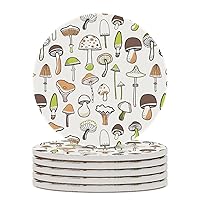 Mushroom Plant Ceramic Coasters with Cork Backing Absorbent Drink Coasters Great Housewarming Gift Round 4 Inches 6PCS