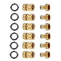 (6 Sets Garden Hose Quick Connector Set, Solid Brass 3/4 Inch Water Fitings Thread Easy Connect No-Leak Male Female