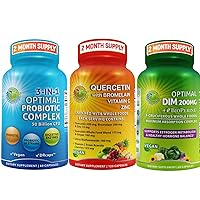Quercetin with Bromelain Vitamin C and Zinc with Organic Whole Food - Bundle up with- Optimal DIM 200mg Supplement & Probiotics with Digestive Enzymes and Prebiotic, 3-In-1 Vegan Multi Enzyme Complex
