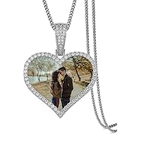TUHE Custom Picture Necklace Personalized with Photo Necklace for Men Women Memory Necklace, Hip Hop Iced Out Round Pendant Chain Necklace (Optional for Tennis/Robe/Cuban Chain)