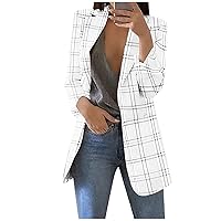 , Plus Size Blazer Black Dress Jacket Women Purple Long Coat Punk Rock Stripe Open Front Pockets Cardigan Formal Suit Sleeve Blouse Coat Prime Office Jackets for Fashion (4XL, White-4)