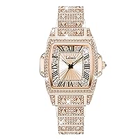 RORIOS Ladies Tonneau Watch Fashion Full Diamond Wrist Watch Analogue Quartz Waterproof Wristwatch Women’s Rhinestone Watch Stainless Steel Strap