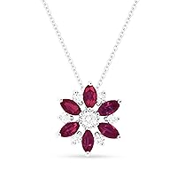 14K White Gold Marquise Shape .56ct Ruby (2x4mm) & .16ct White Diamond Pendant Necklace