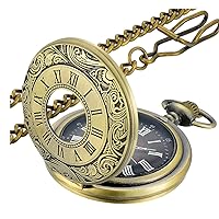 Vintage Pocket Watch Roman Numerals Scale Quartz Pocket Watches with Chain Christmas Graduation Birthday Gifts Fathers Day
