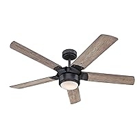Westinghouse Lighting 7225900 Morris, Vintage Industrial LED Ceiling Fan with Light and Remote Control, 52 Inch, Iron Finish, Opal Frosted Glass