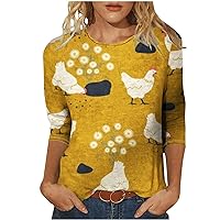 3/4 Length Sleeve Shirts for Women Fitted Tunic Tops 2024 Fashion Tshirts Dressy Casual Cute Easter Graphic Tees Outfits