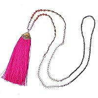 KELITCH Turquoise Beaded Necklaces Multi Color Long Tassel Pendant Necklaces Fashion Jewelry