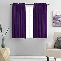 DONREN 54 Inch Length Royal Purple Blackout Curtains for Kitchen - Small Window Treatment Rod Pocket Curtain Drapes for Bedroom(Set of 2 Panels)