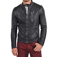 Men's Leather Jacket Stylish Genuine Lambskin Motorcycle Bomber Biker MJ62