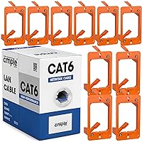 Cmple - Blue Cat6 Cable 1000ft Bulk LAN Ethernet Cord 23AWG CMR Riser 10 Gbps 550 MHz + 10 Pack 1 Gang Low Voltage Drywall Mounting Bracket Bundle