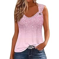Tank Top for Women Summer Casual Notched Sleeveless Neck Blouse Novelty Gradient Shirts