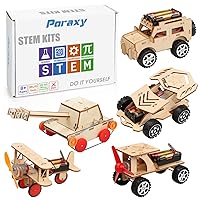 Poraxy 5 in 1 STEM Kits for Kids Ages 8-10-12, Science Building Projects, Wooden Model Car Kits, Toys for Ages 8-13, 3D Puzzles, Educational Crafts, Gifts for 7 8 9 10 11 12 13 Year Old Boys and Girls