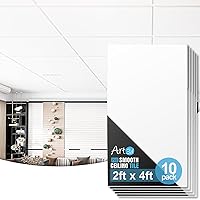 Art3d 10-Pack Smooth Drop Ceiling Tile 2ft x 4ft - Fire-Rated, Waterproof, Reusable - Premium PVC, No Sag and Breakage - Cover 80 Sq. Ft, White