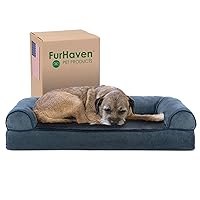 Furhaven Cooling Gel Dog Bed for Medium/Small Dogs w/ Removable Bolsters & Washable Cover, For Dogs Up to 35 lbs - Sherpa & Chenille Sofa - Orion Blue, Medium
