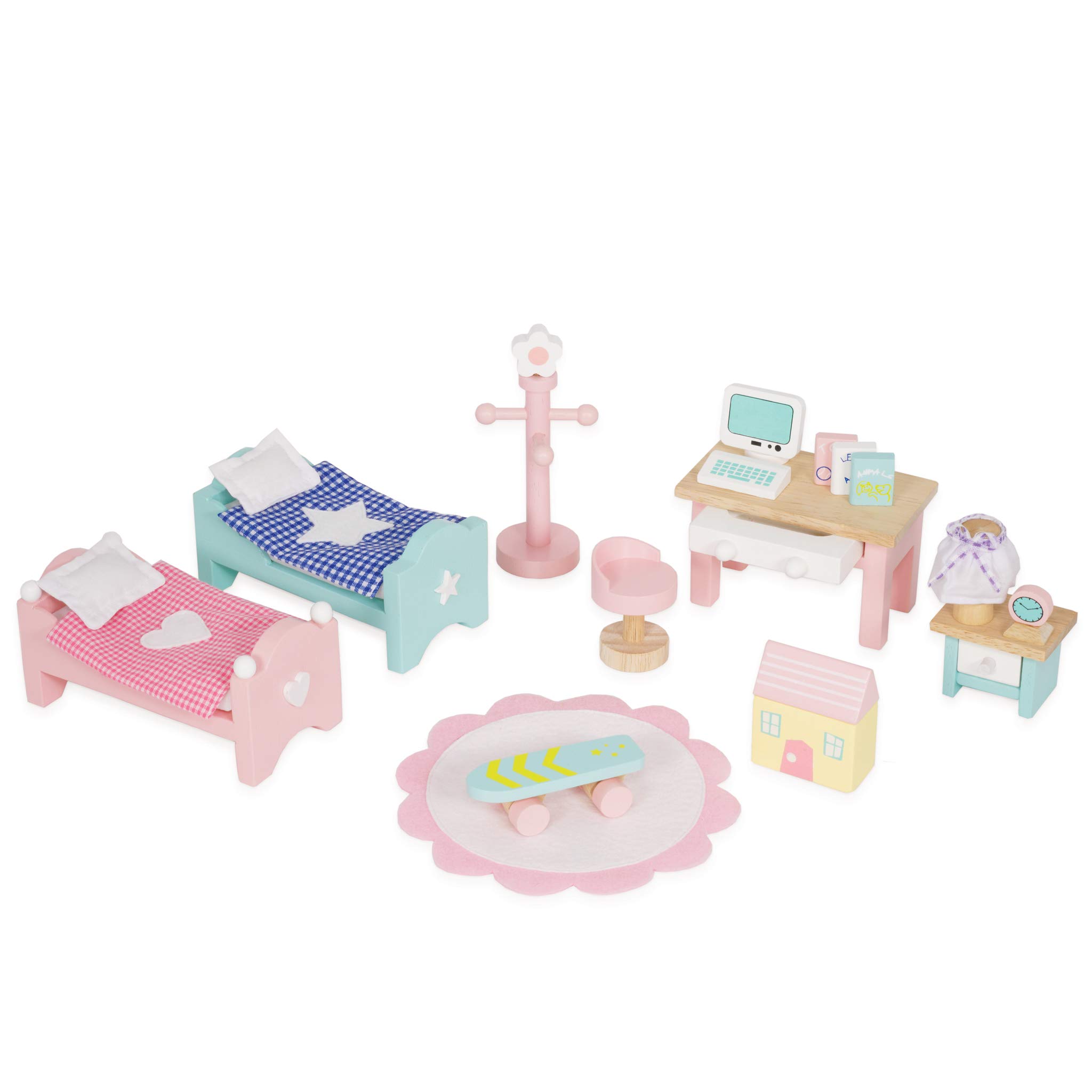 Le Toy Van - SugarPlum Wooden Bedroom Set | Dolls House Accessories Play Set For Dolls Houses | Girls and Boys Doll House Furniture Sets - Suitable For Ages 3+, Daisylane Child Bedroom (ME061)