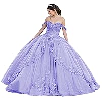 Glitter Beaded Quinceanera Dresses Elegant Lace Appliques Ball Gown Off Shoulder Tulle Sweet 16 Dresses