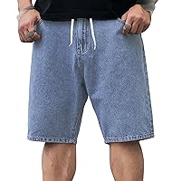 Men's Loose Summer Retro Denim Shorts Casual Straight Short Jeans Vintage Cotton Short Pants with Pockets