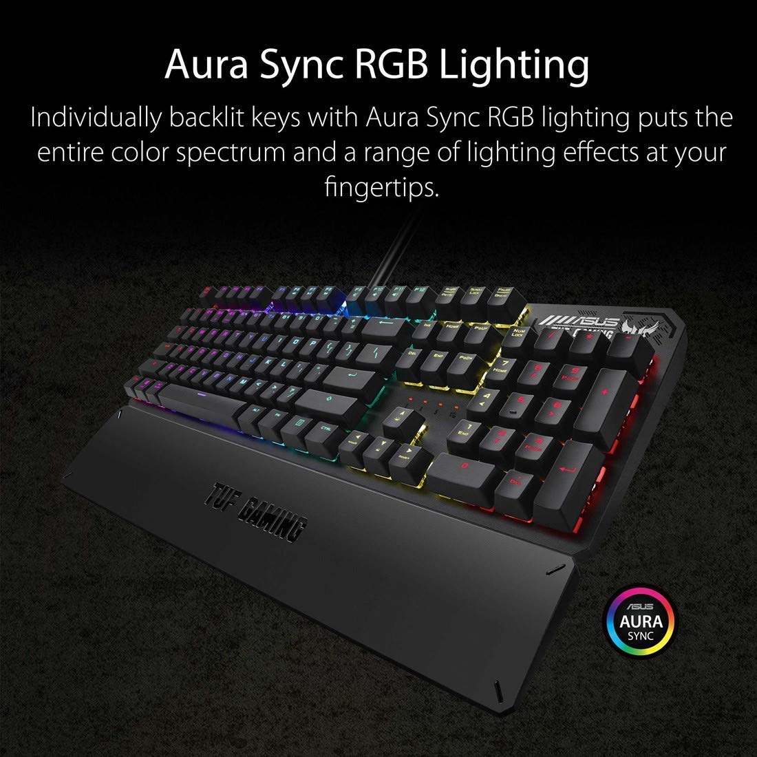 ASUS Mechanical PC Gaming Keyboard for PC - TUF K3 | Programmable Onboard Memory | Dedicated Media Controls, Aura Sync RGB Lighting | Detachable Magnetic Wrist Rest | Highly Durable | Black (Renewed)