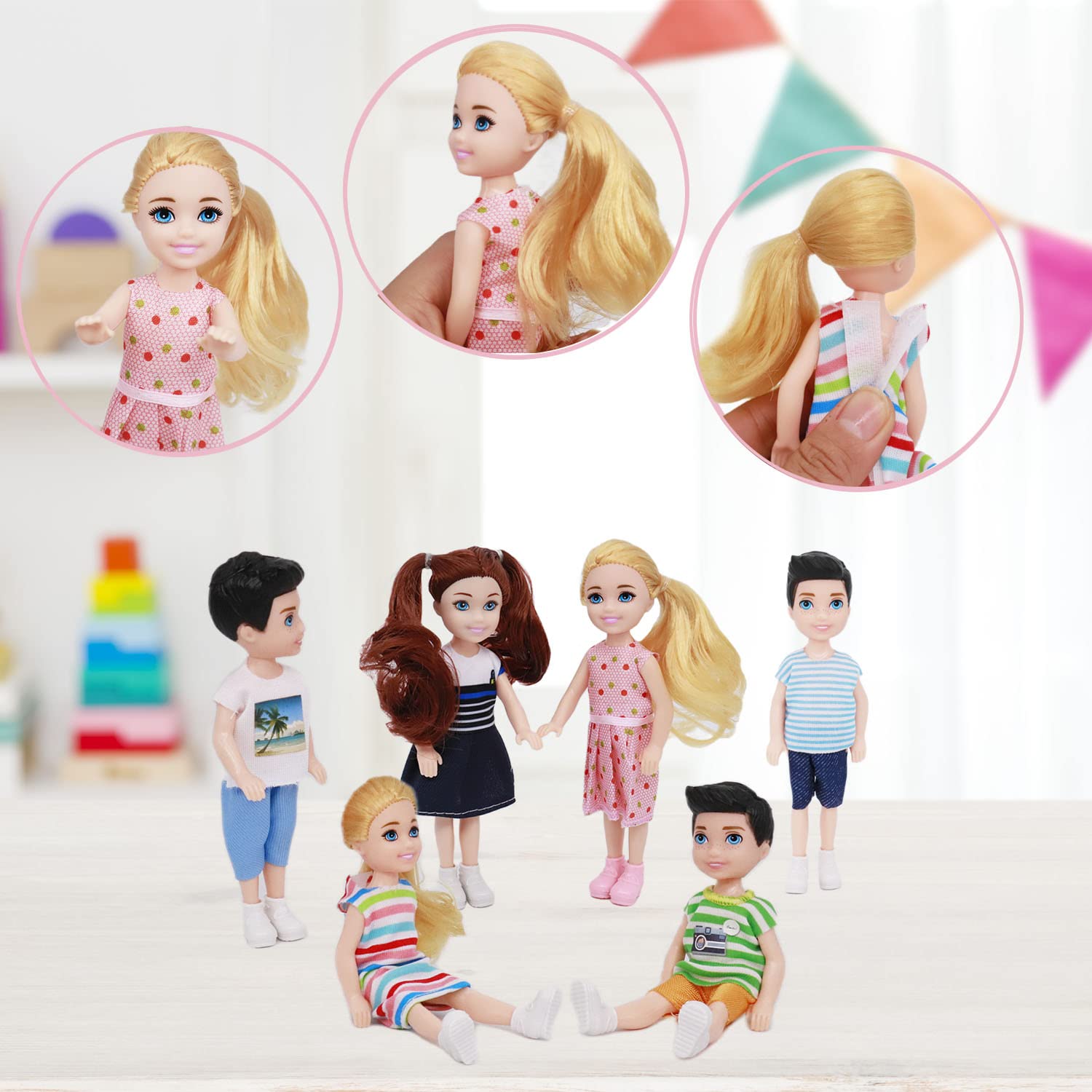 Lembani 10 Sets 5 Inch Mini Dolls with Clothes, 5 Pieces Boy Dolls and 5 Pieces Girl Dolls, Mini Princess Dolls Toy for Dollhouse Kids Gifts