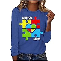 Autism Mom Shirt Women's Autism Awareness Tshirt Accept Understand Love Tees Puzzle Piece Graphic Long Sleeve Tops
