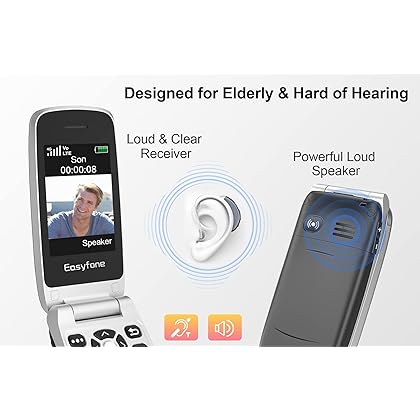 Easyfone Prime-A1 Pro 4G Big Button Flip Cell Phone for Seniors | Easy-to-Use | Clear Sound | SOS Button w/GPS | SIM Card & Flexible Plans | Convenient Charging Dock (Black)