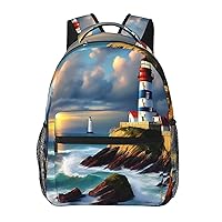 Lighthouse Diamond Paint print Lightweight Bookbag Casual Laptop Backpack for Men Women College backpack