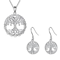 Tree of Life Necklace and Earrings 925 Sterling Silver Celtic Knot Family Tree Filigree Pendant Jewelry Gift for Women