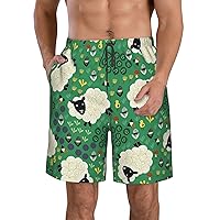 Cute Cartoon Sheep Print Men's Beach Shorts Hawaiian Summer Holiday Casual Lightweight Quick-Dry Shorts