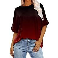 Short Sleeve Shirts for Women,Summer Tops for Women 2024 Round Neck Stripe Shoulder Length Short Sleeved Shirts Casual Cute Loose Fit Top Business Casual Tops for Women