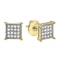 Dazzlingrock Collection Round White Diamond Square Cluster Unisex Stud Earrings (0.25 ctw, Color I-J, Clarity I2-I3) in 18K Yellow Gold Plated Sterling Silver