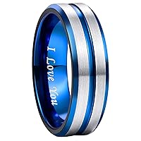 Mens Tungsten Ring Wedding Band 6mm 8mm 10mm Engraved I Love You Thin Blue/Rose Gold/Black Centre Groove Comfort Fit Size 6-17