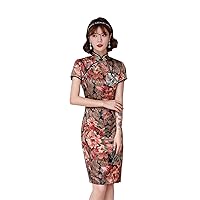 2020 Knee Length Floral Qipao Chinese Cheongsam Dress