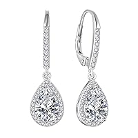 FJ Teardrop Dangle Earrings 925 Sterling Silver Leverback Drop Earrings Birthstone Jewellery Gifts for Women Girls