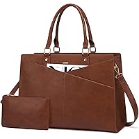 LOVEVOOK Laptop Tote Bag for Women Leather Work Bag Computer Briefcase fit for 15.6 Inch Laptop, Retro Brown