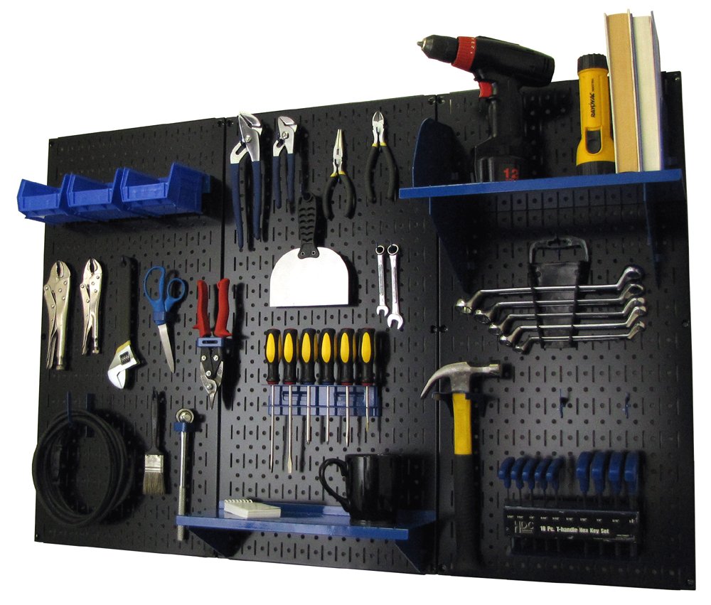 Pegboard Organizer Wall Control 4 ft. Metal Pegboard Standard Tool Storage Kit with Black Toolboard and Blue Accessories