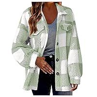 Women's Casual Flannel Plaid Shacket 2024 Fashion Long Sleeve Button Down Shirts Plus Size Spring Tops Trendy