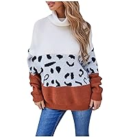 Women’s Turtleneck Knitted Sweater Long Sleeves Stripe T-Shirt Sweater Blouse Patchwork Loose Pullover Jumper Tops