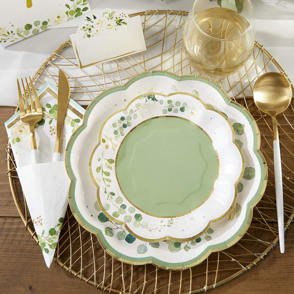 Kate Aspen Sage Green Party Decorations, Eucalyptus Floral Botanical Garden 62 Piece Party Tableware Set (16 Guests)- Perfect for Greenery Baby Shower & Bridal Showers