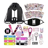 40 Pack BTS Lomo Cards 2 BTS Tattoo Stickers 1 BTS Pen 1 BTS ID Card Lanyard 2 BTS 3D Stickers 2 BTS Keychain BTS Gifts Set for Army 3 BTS Phone Finger Ring Stand 