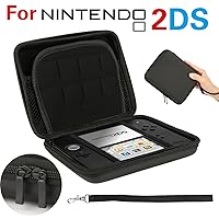 GPCT Nintendo 2DS Hard Shell EVA Carry Case Cover Bag. Protects Against Bumps/Drops/Dust/Dirt/Scratches. Protective Travel Storage Cover Pouch W/ 8 Game Holders, Double Zipper Zip Pocket- Black