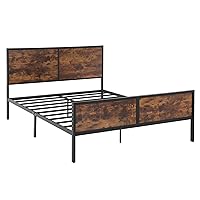 VASAGLE Queen Size Metal Bed Frame with Headboard, Footboard, No Box Spring Needed, Platform Bed, Under-Bed Storage, Industrial Style, Rustic Brown and Black URMB001B01