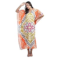 Women Kaftan Dress Tunic Long Maxi Plus Size Polyester Print Caftan Gown Beach Party Casual Kimono Nightdress
