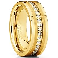 Men's Genuine Tungsten Black Wedding Band Eternity Ring Cubic Zirconia Comfort-Fit